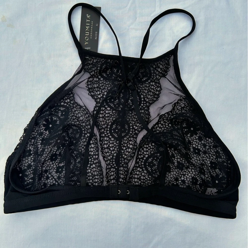 Youmita Sheer Lace High-neck Black Bralette XL - Picture 2 of 7